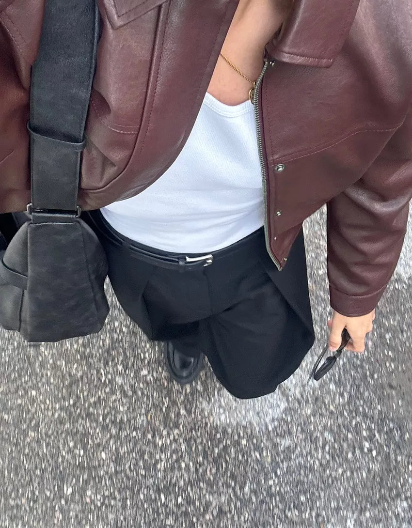 Leather boxy fit jacket