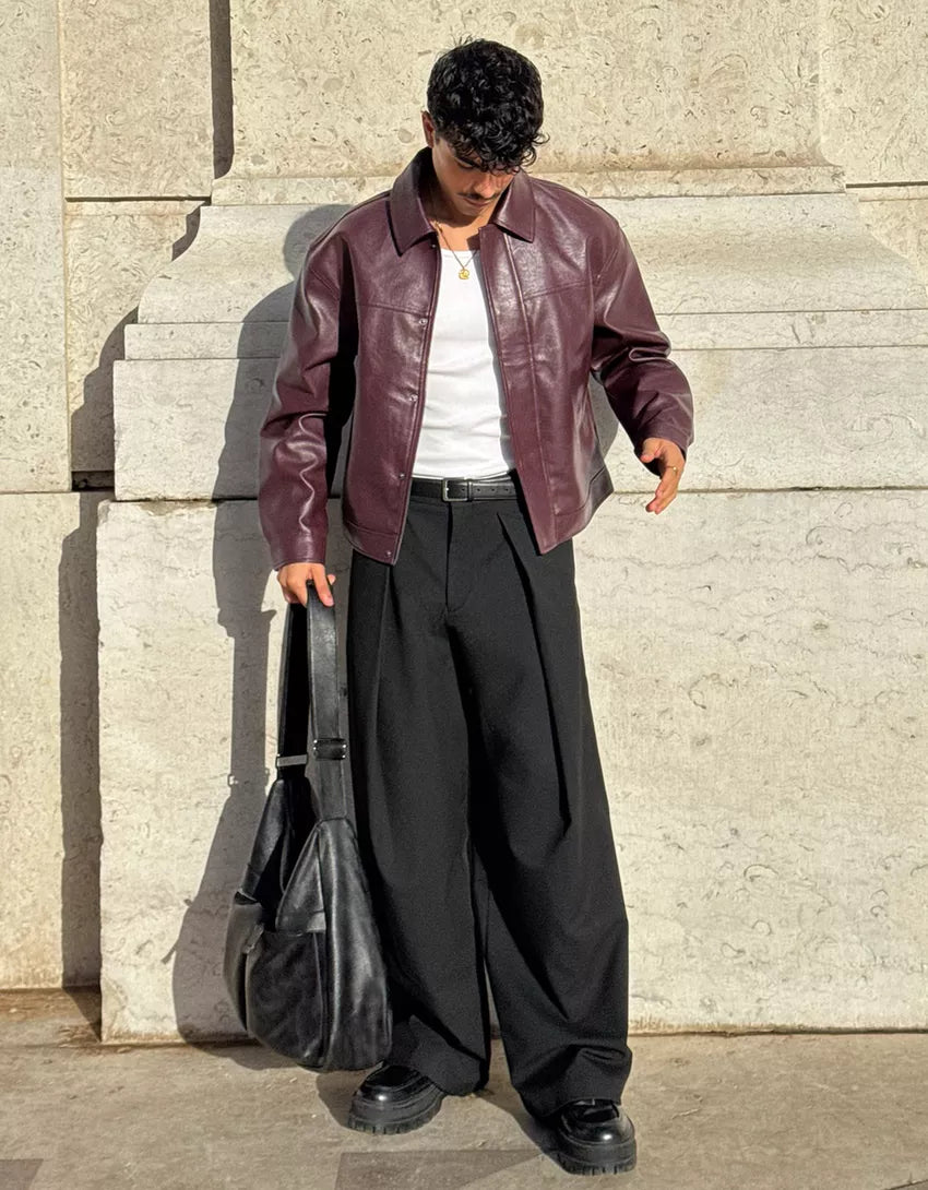 Leather boxy fit jacket